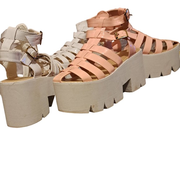 NEW Super Tall Platform sandals - peach and white SZ 8.5-9 - Picture 6 of 7